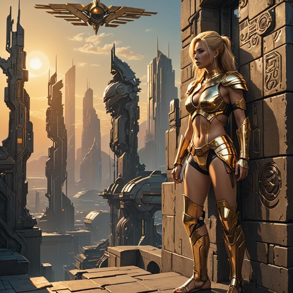 Cyberpunk Beauty in Golden Light