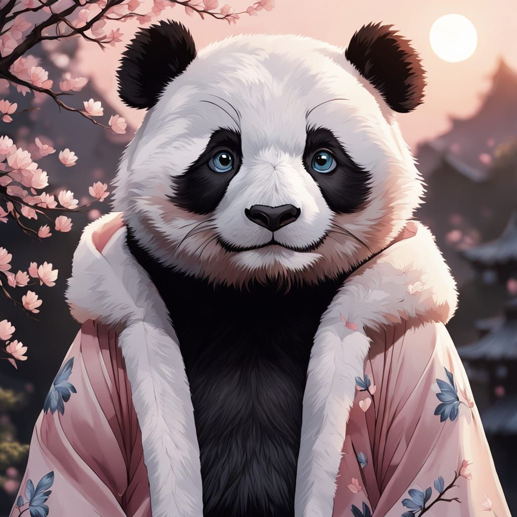 Charming Chibi Anime Panda Couple Under Sunset