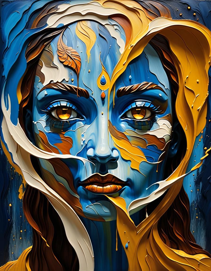 Earth Goddess in Stormy Landscape as Impasto Painting