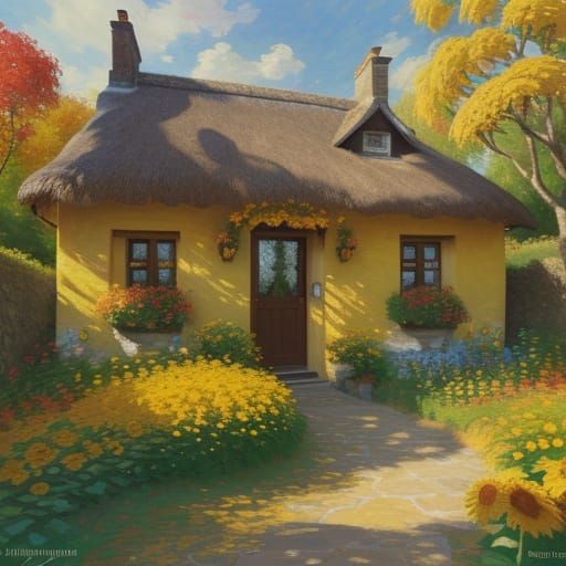 Impressionist Cottage Garden Painting