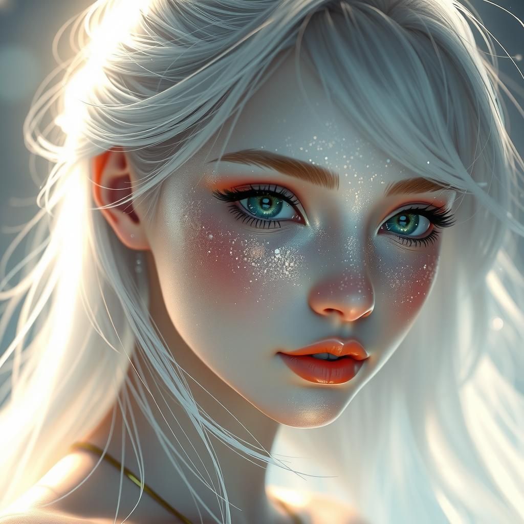 Ethereal Light Spirit with Glittering Skin, Anime Style