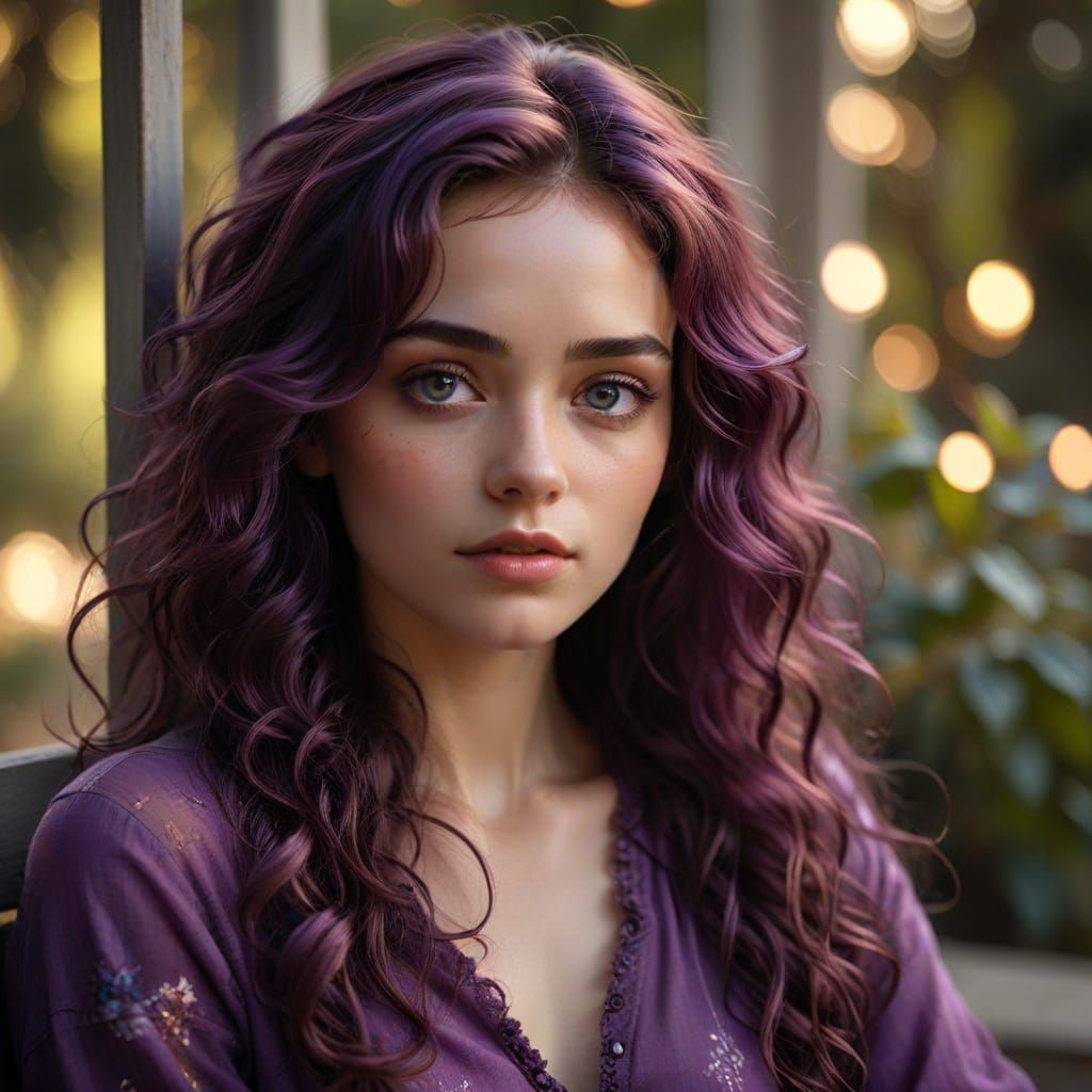 Young Woman with Violet Eyes in Alcohol Ink Style