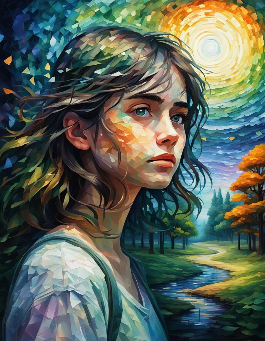 Dystopian Landscape with Ethereal Shadows in Digital Art