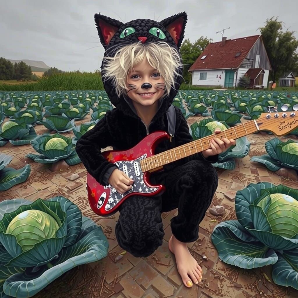 Cat on Rock: Whimsical Mountain Landscape Art