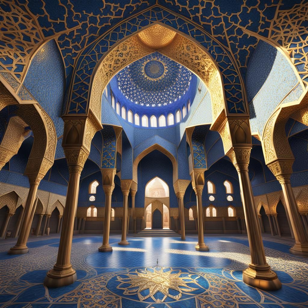 Blue and Gold Islamic Tessellation Art