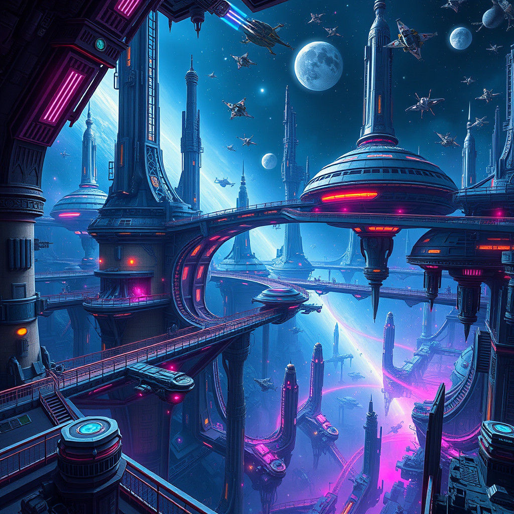 Futuristic Space Station in Baroque Sci-Fi Style