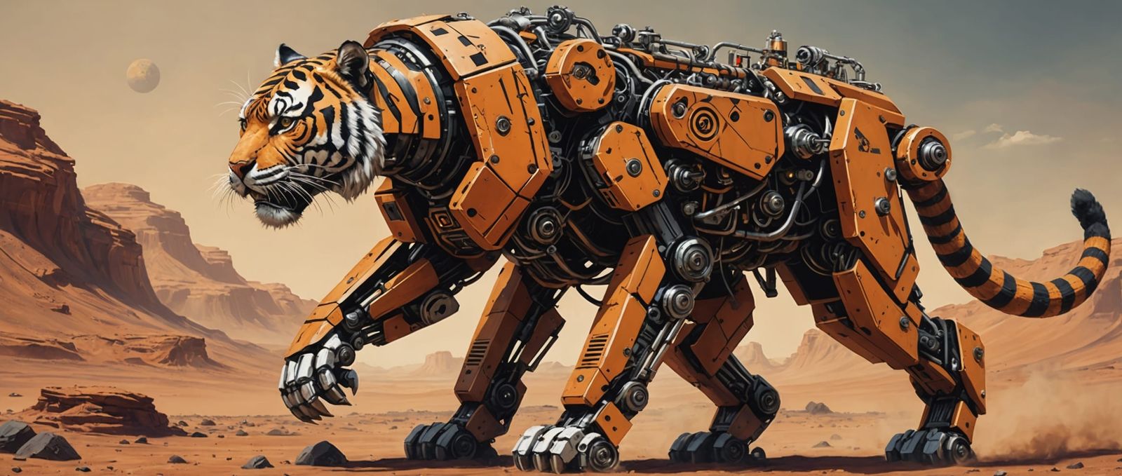 Mechanical Tiger Exploring Mars: Acrylic on Canvas