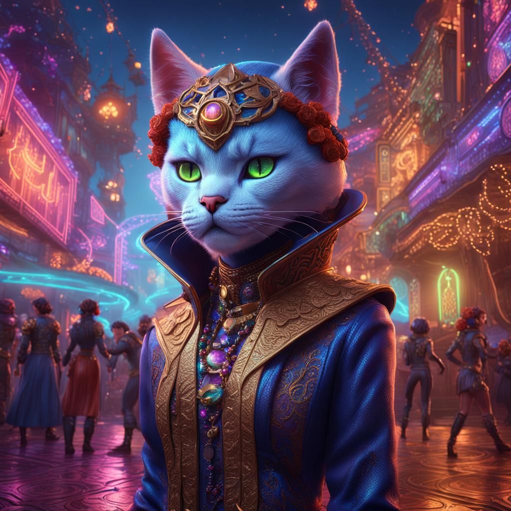 Catfolk Disco Courtesan in Detailed Matte Painting