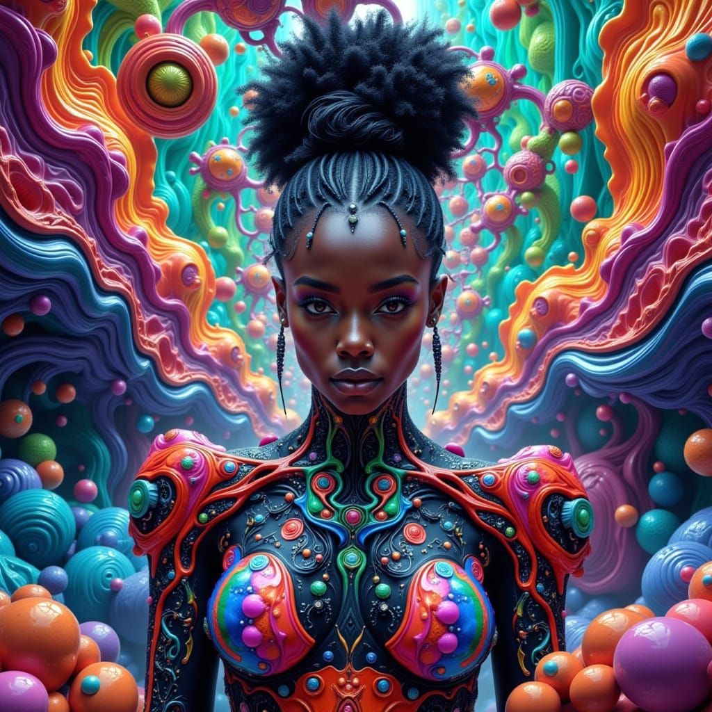 Surreal Cyberpunk Goddess in Futuristic Body Suit