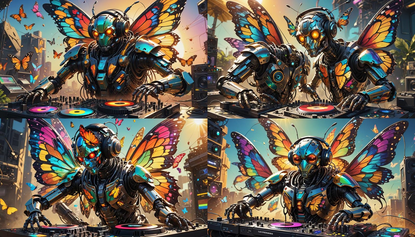 Insectoid Robot DJ with Butterfly Wings