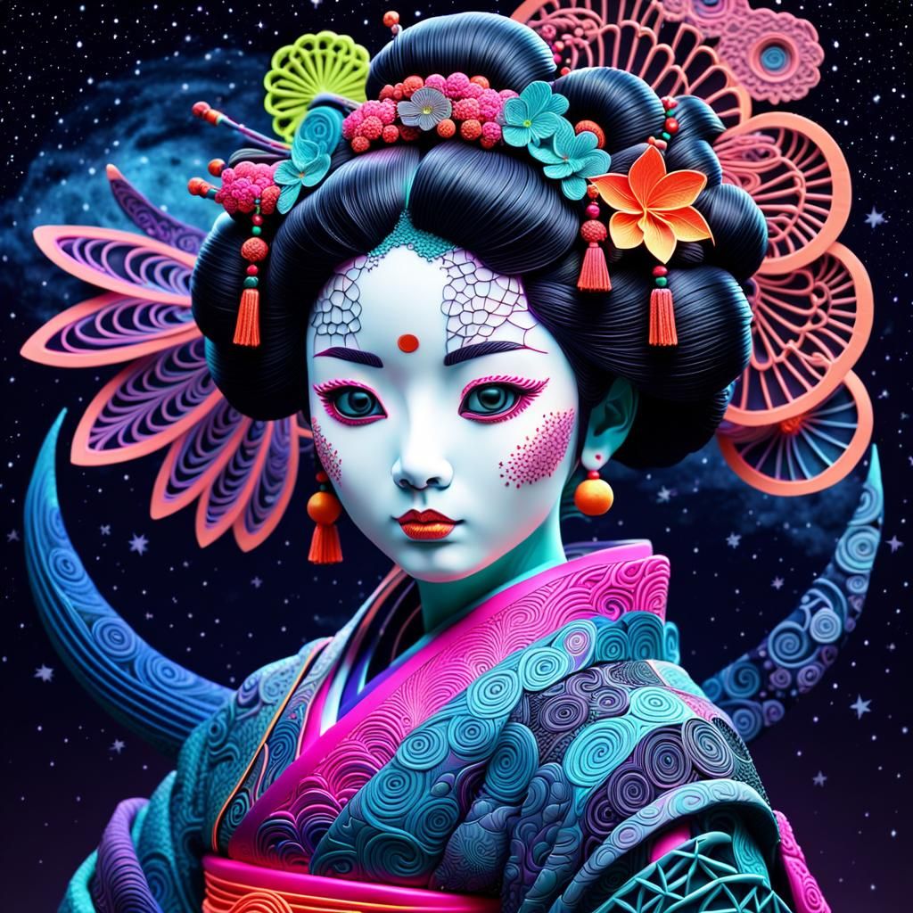 Neon Geisha: Hyperdetailed 3D Fractal Sculpture