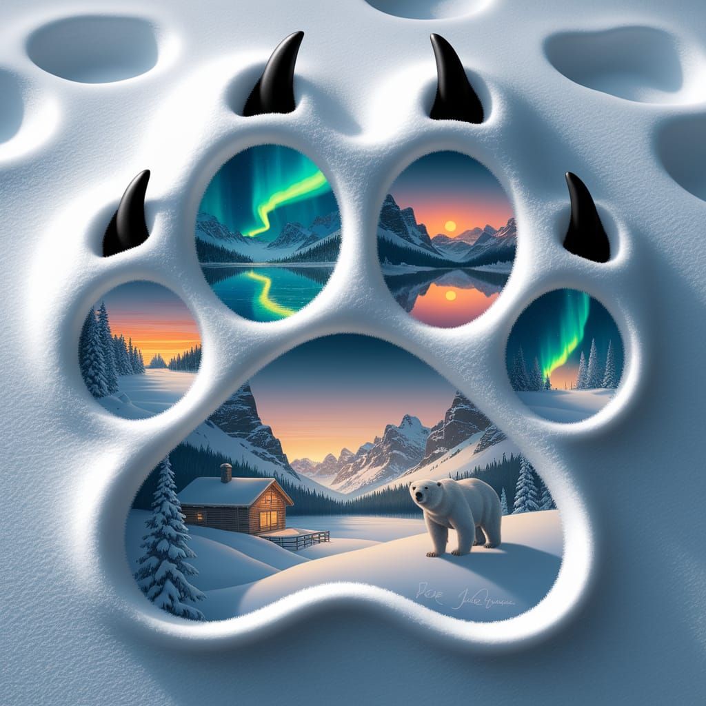 Winter Wonderland in a Bear's Paw Print