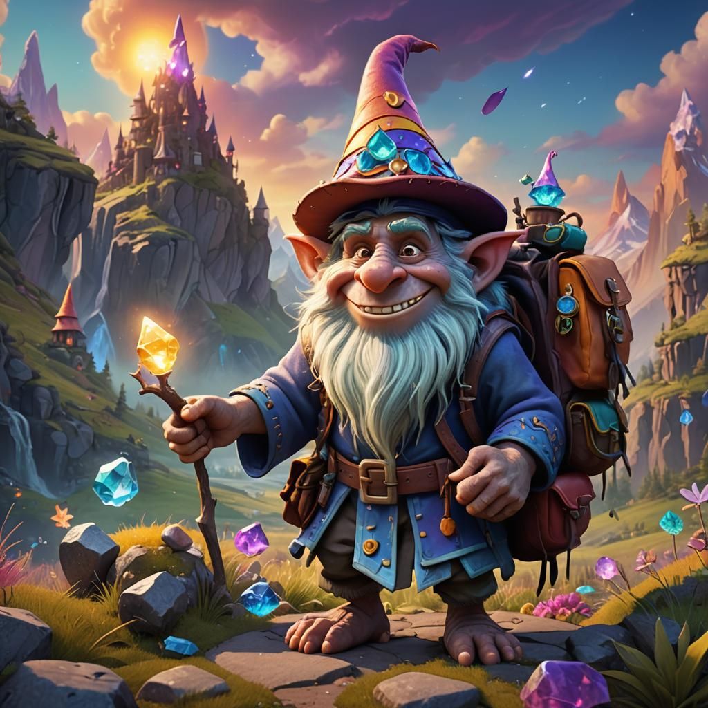 Troll Wizard's Pixar-Style Adventure in Fantasy Landscape