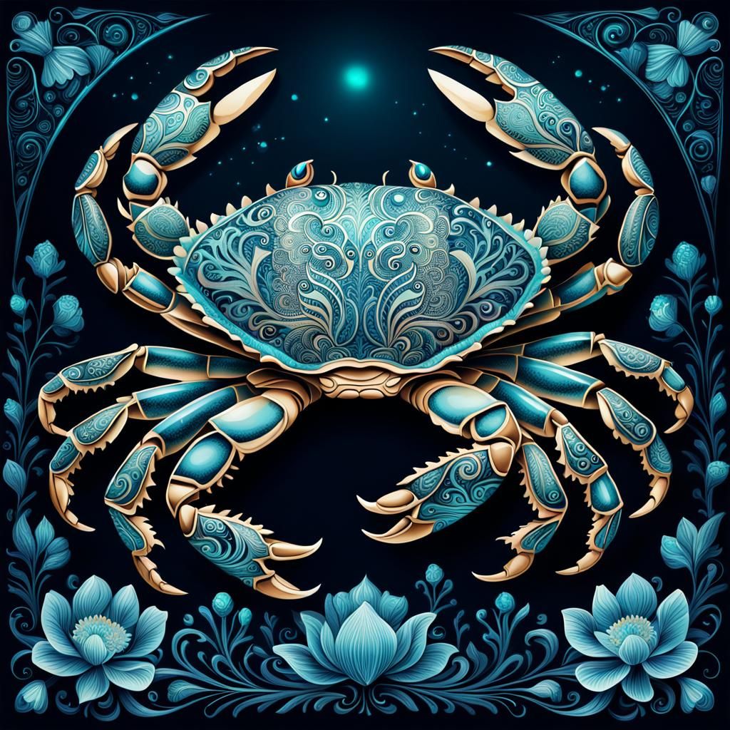 Ornate Crab Illustration with Luminous Shell