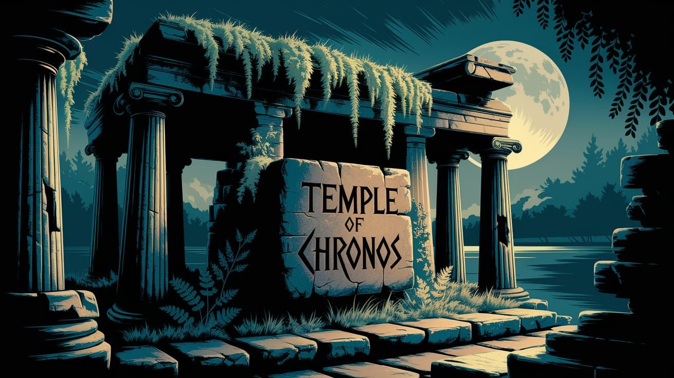 Ancient Temple Under Moonlit Shadows