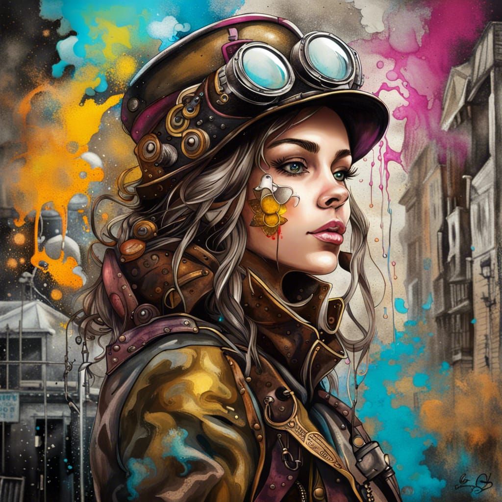 Steampunk Girl in Graffiti Art Style