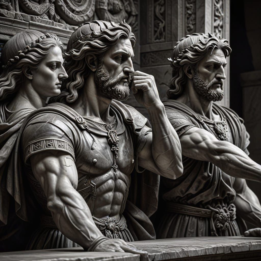 Pergamon Altar Reconstruction in Hyperdetailed Charcoal Styl...