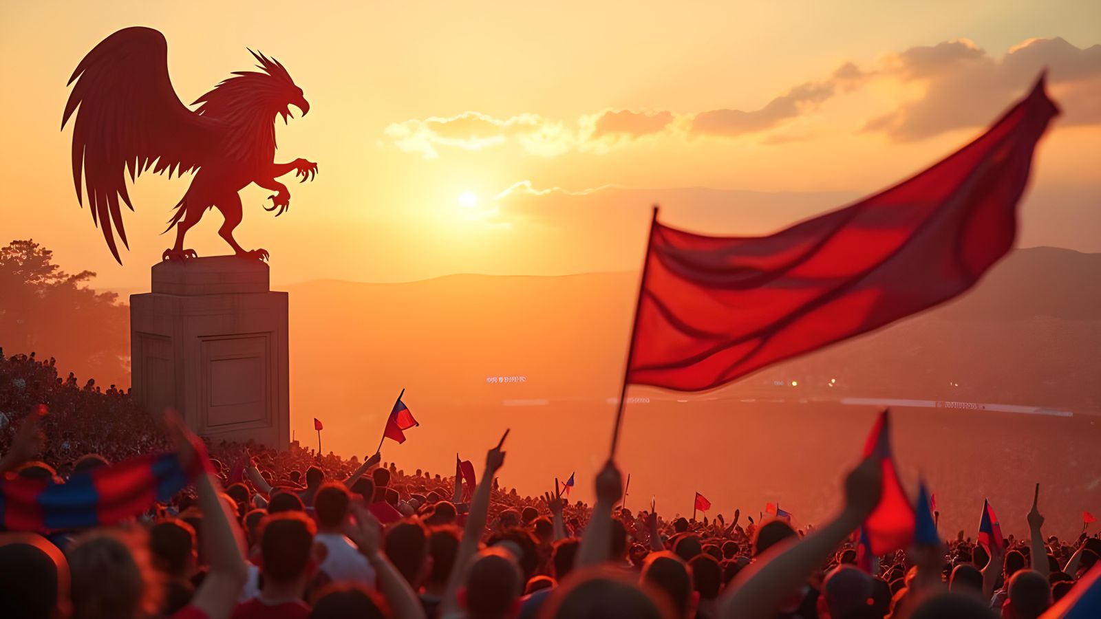 Fierce Red Griffin with Sunset and Genoa Fans