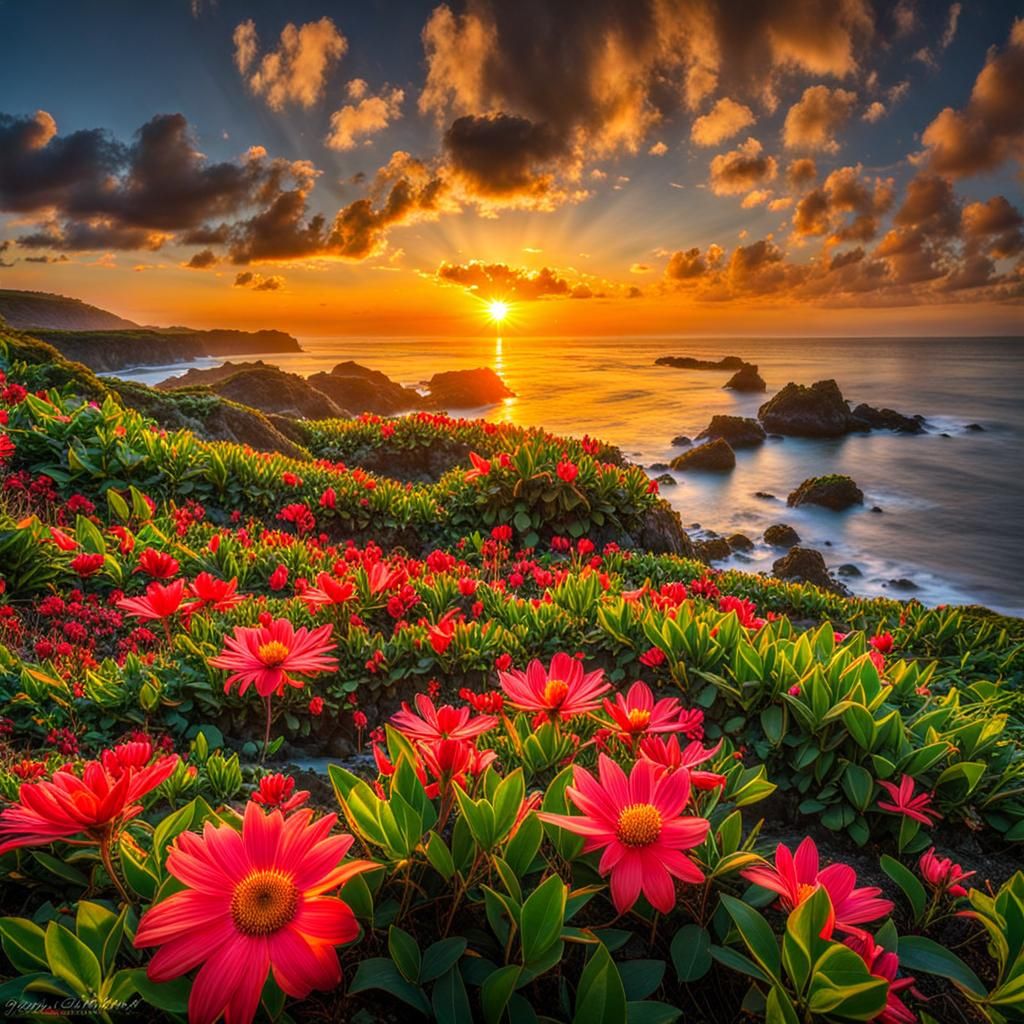 Stunning Island Sunrise in Hyperrealistic Art Photography