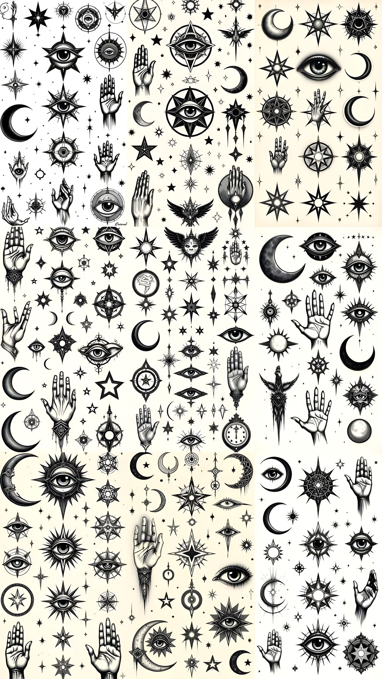 Mystical Tattoo Flash Sheet in Digital Painting Style