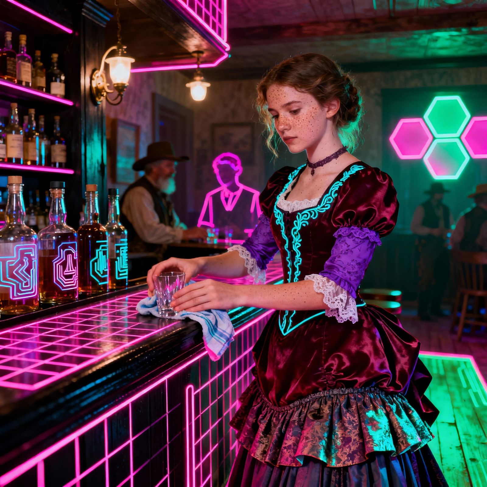 Neon Geometry Saloon in Deadwood 1881