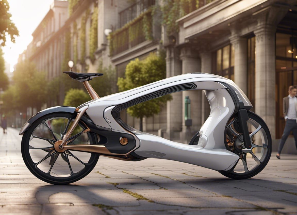 16k resolution, intricately hyperdetailed design, a smart futuristic eco-friendly bike equipped with solar charging and ...