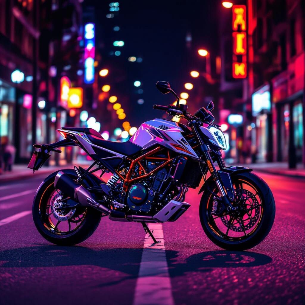Sporty Street Bike on Urban Road at Night