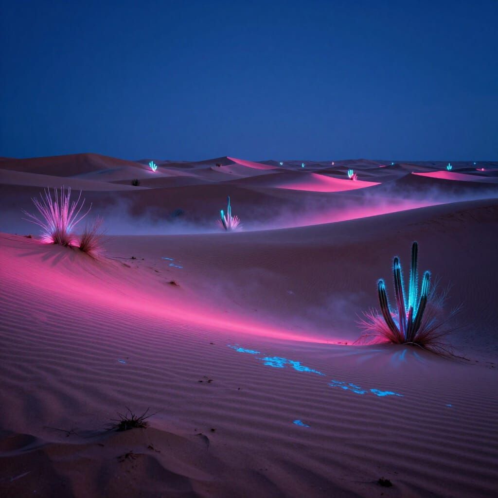 Neon Desert Dunes at Twilight in Dreamlike Style