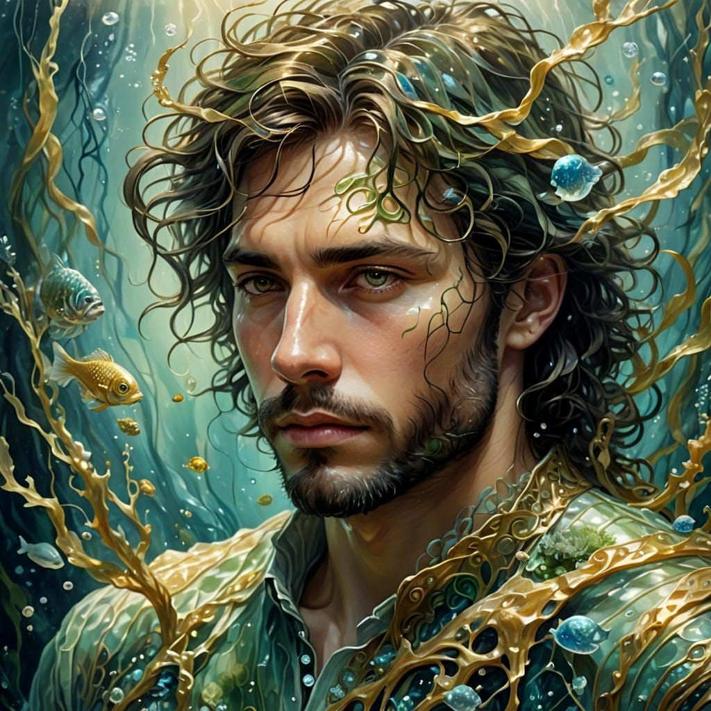 Ethereal Man in Underwater Realm: Fantasy Concept Art