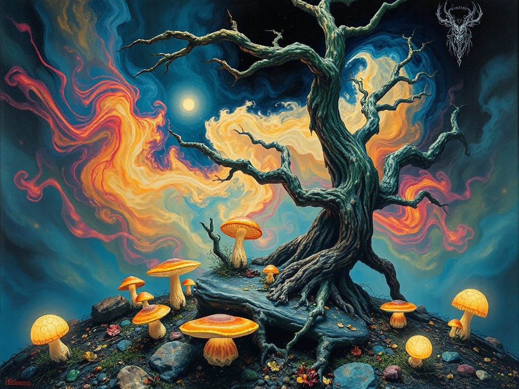 Surreal Fairy Tale Realm in Vibrant, Psychedelic Style