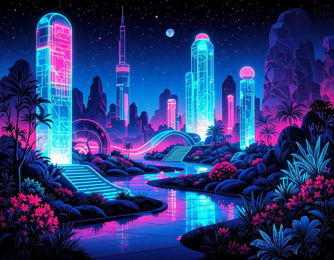 Futuristic Playground in Synthwave Neon Style