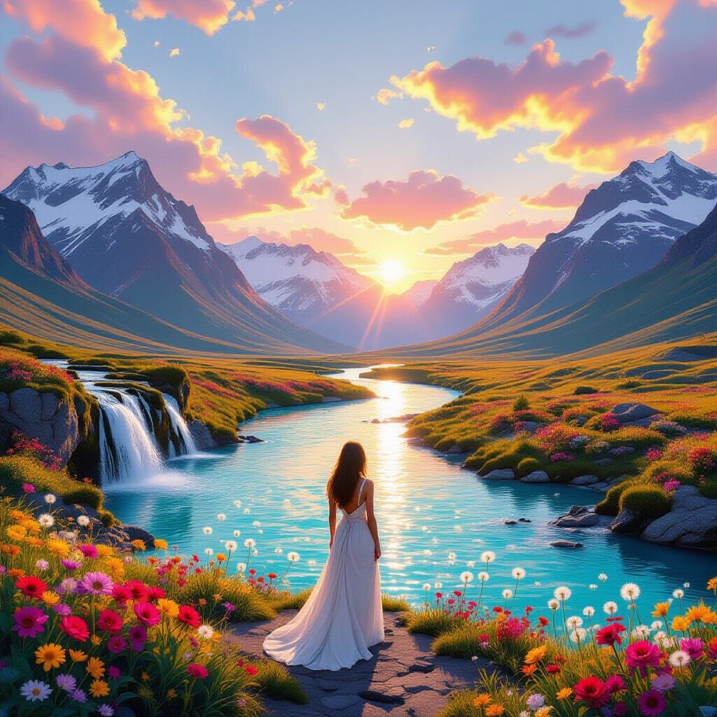 Serene Woman in Valley of Eternal Spring