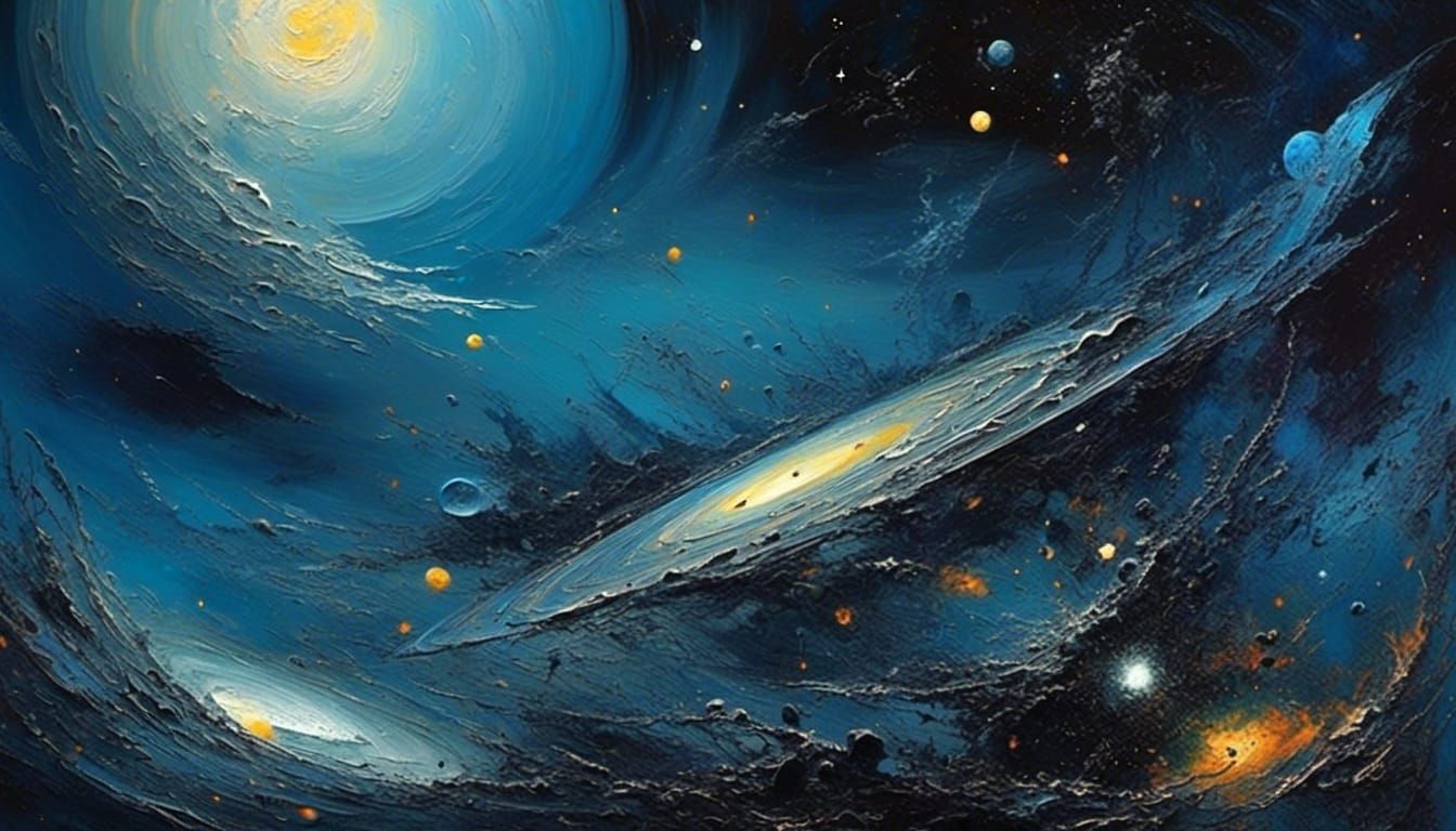 Epic Cosmic Battle in Impasto Style