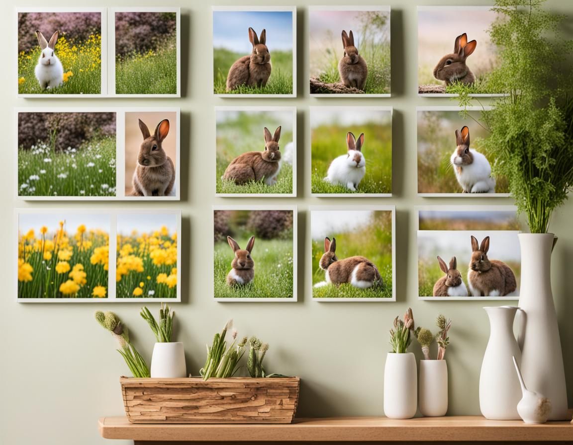 Rabbits in Spring Landscapes Photo Collage