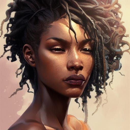 Detailed Portrait of Black Woman in Digital Art Style