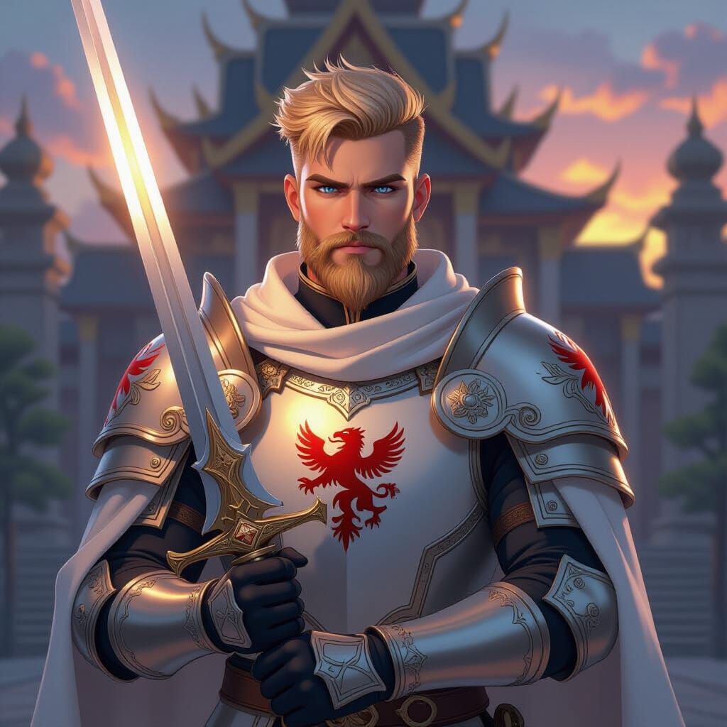 Rondra Priest in Silver Armor at Sunset