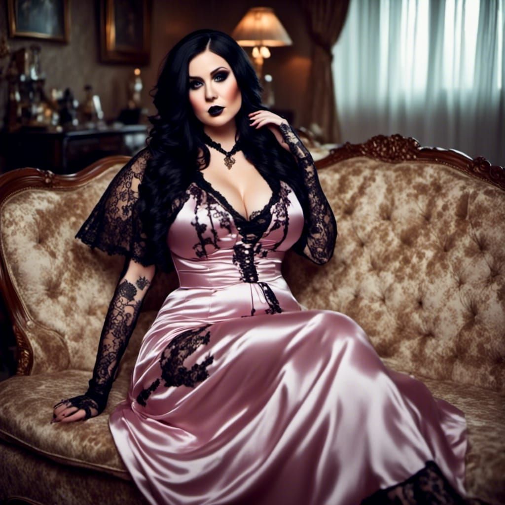 Curvy Woman in Gothic Style Nightdress