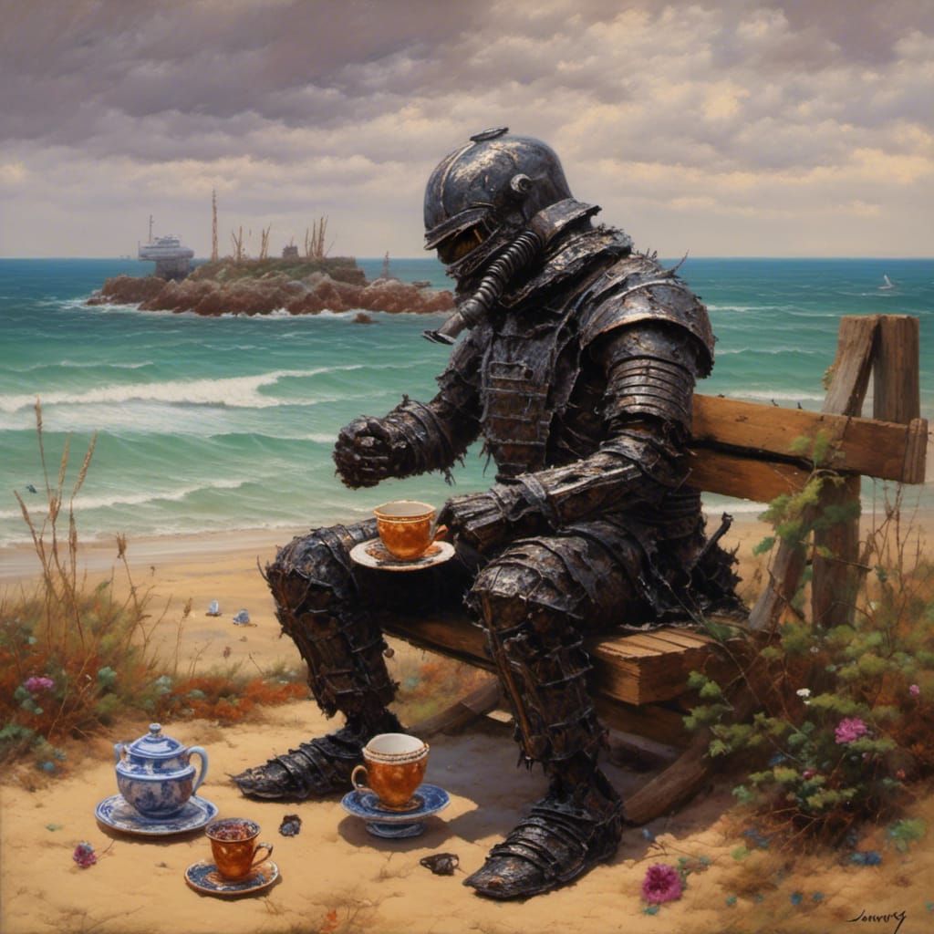 Shredder's Seaside Tea Party: An Oil Painting