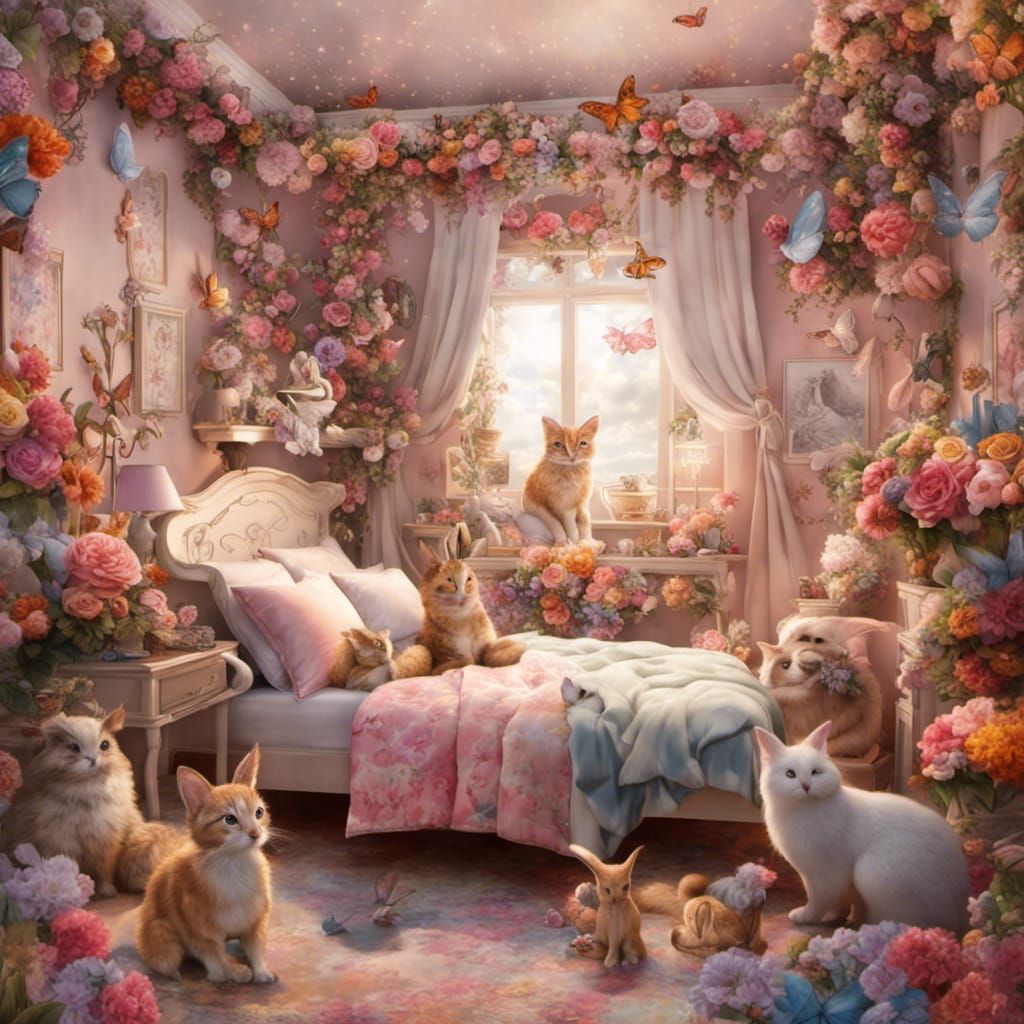My dream bedroom of animals and flowers!