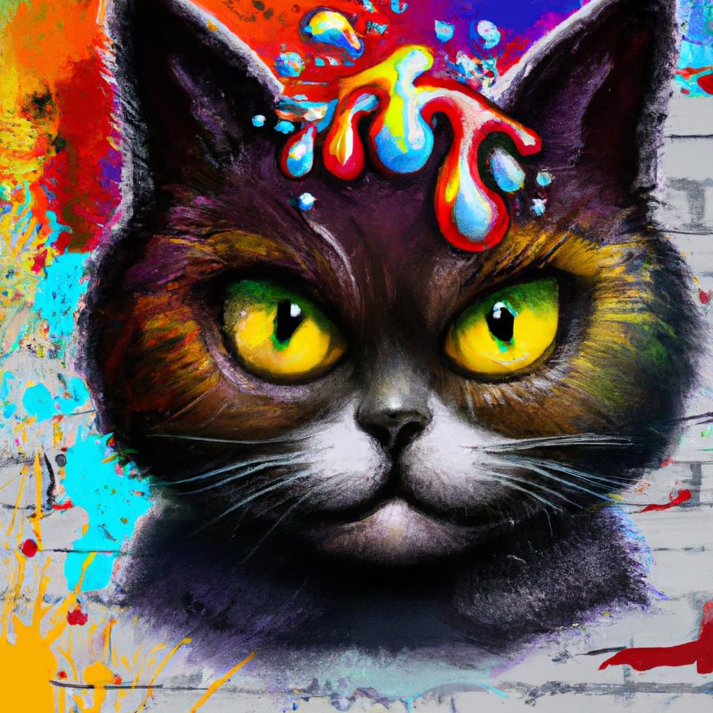 Brat Cat in Graffiti Splash Art Style