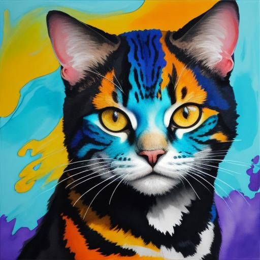 Distorted Feline Face in Gouache Watercolor Style