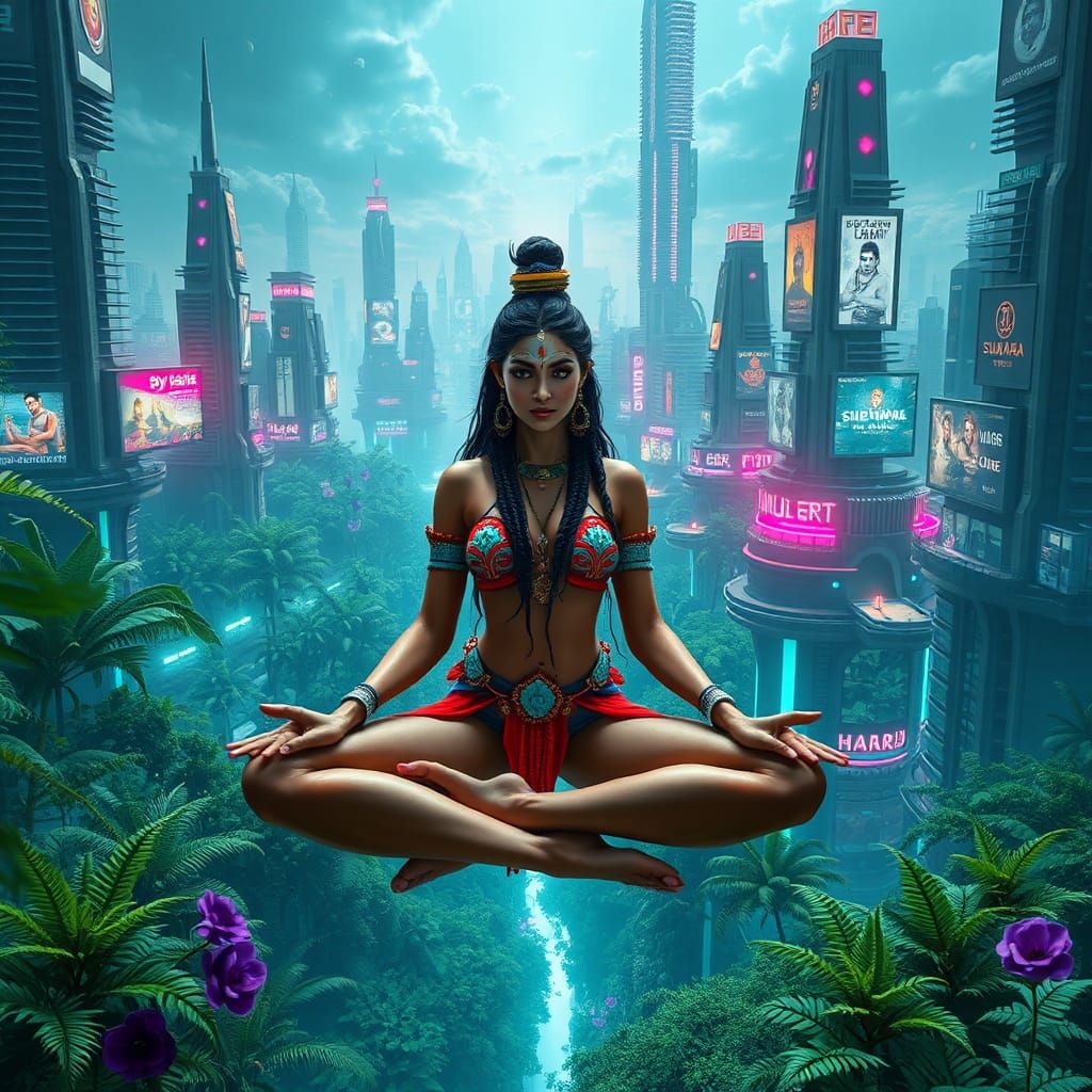 Futuristic Sci-Fi Meditation Scene with Shiva
