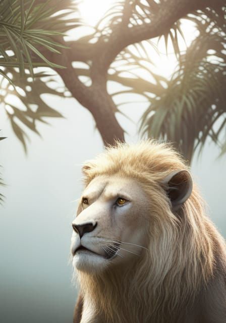 Sad Lion Figurine in Clean Core Style