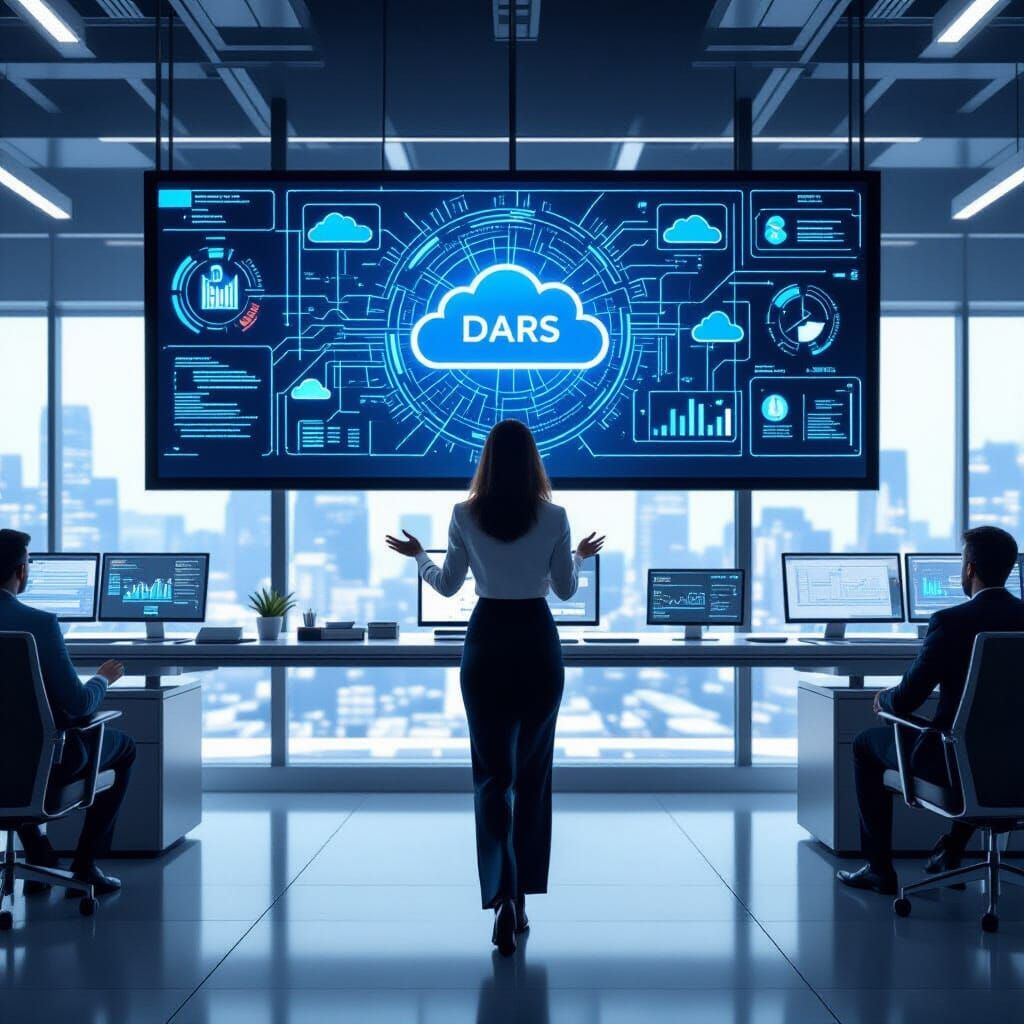 Futuristic Businesswoman Innovating in Data Center Environme...