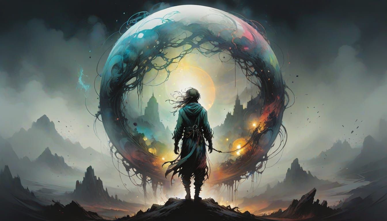 Giant Orb in Dark Fantasy Landscape