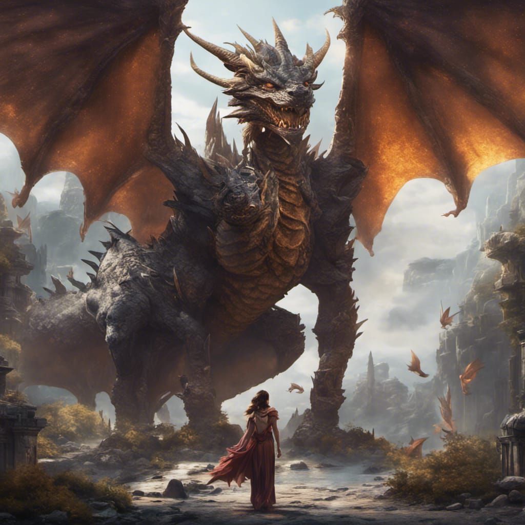 Human Dragon Teen Princess with Wings, Fantasy Art