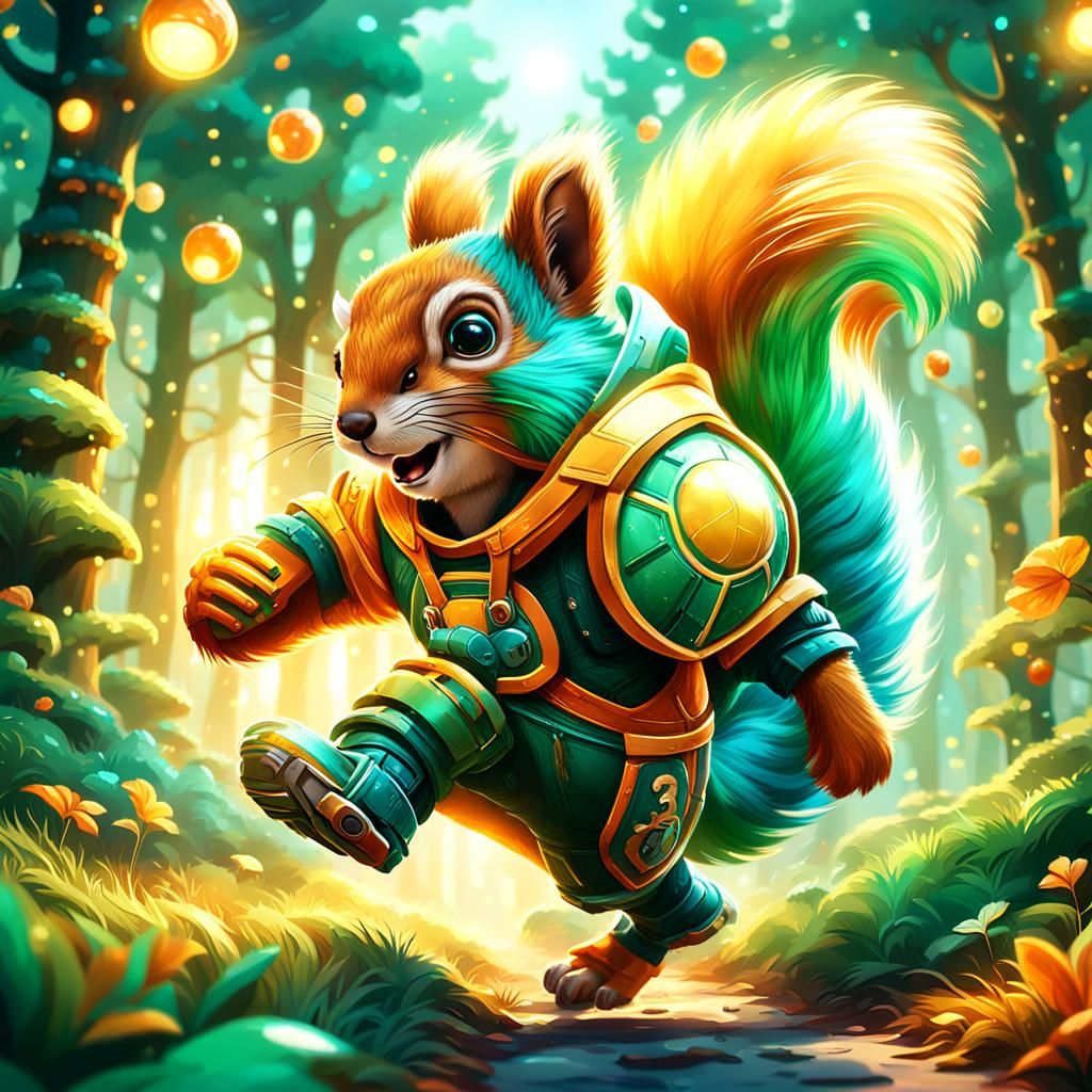 Squirrel Footballer in Whimsical Forest: Concept Art