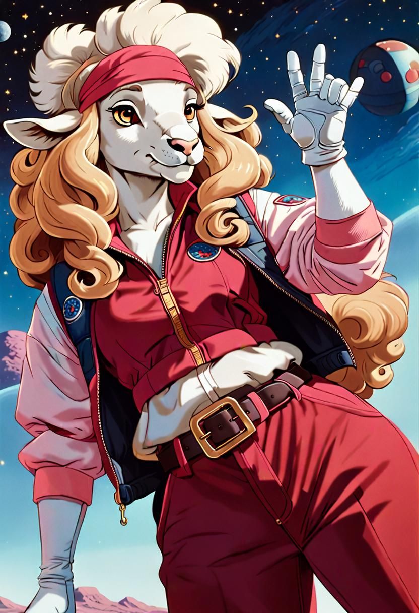 Anthro Ewe in 1970s Space Outfit, Cartoon Style