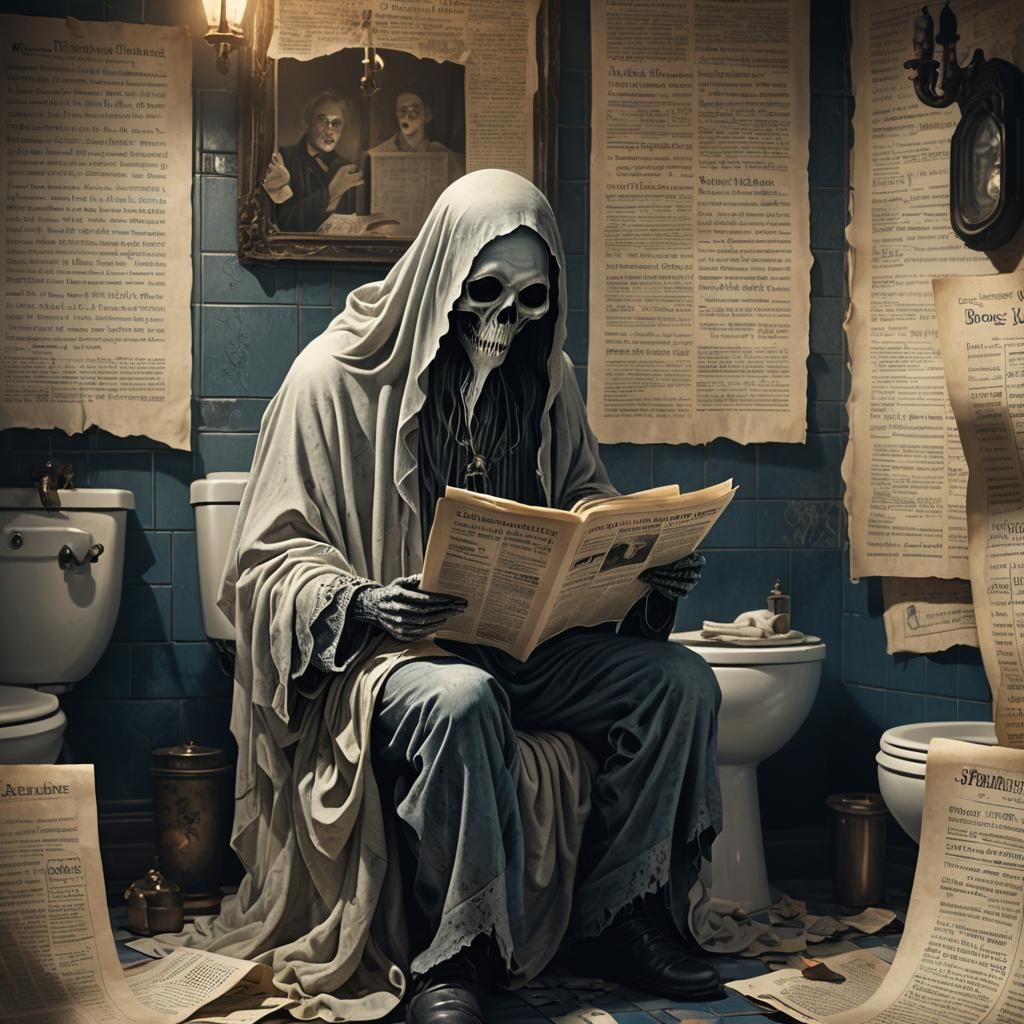 Ghostly Reader in Whimsical Gothic Style