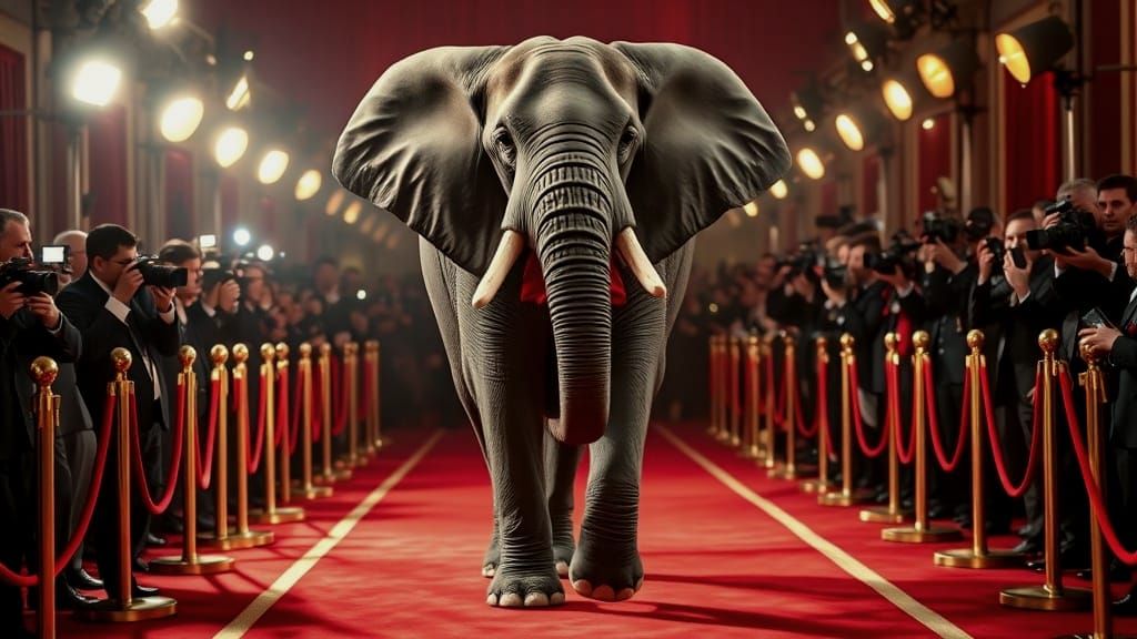 African Elephant Struts on Red Carpet in Hollywood Glamour